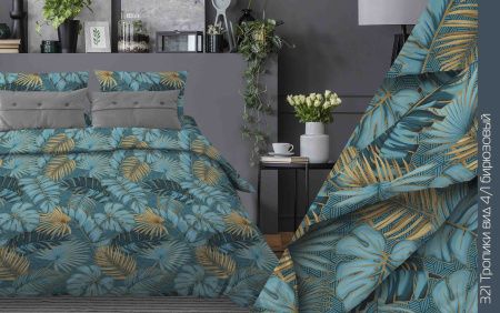 КПБ Бязь "Бояртекс" диз. № 321 Тропики, 4/1 Вид, бирюзовый (L)